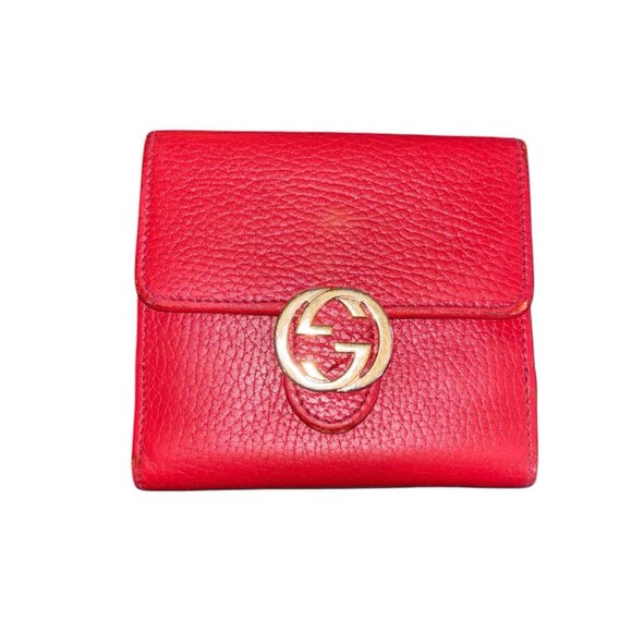 GUCCI Red Leather Bi-fold Wallet with Interlocking G Pattern (Read) - Picture 1 of 7